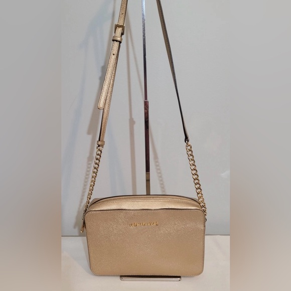 Michael Kors Handbags - Michael Kors Jet Set Travel Metallic Gold Leather Crossbody Bag